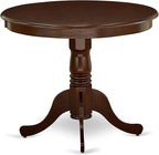 East West Furniture ANGR5-MAH-W 5 Piece Dining Room Table Set Includes a Round Kitchen Table with Pedestal and 4 Dining Chairs, 36x36 Inch, Mahogany