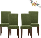 Parsons Dining Chairs Set of 4, Upholstered Nailhead Dining Room Kitchen Side Chair with Thick Cushions and Wood Legs, Green