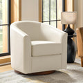 HULALA HOME Genuine Leather Swivel Barrel Chair, Round Swivel Accent Chair with Solid Wood Base, No Assembly Required, Beige
