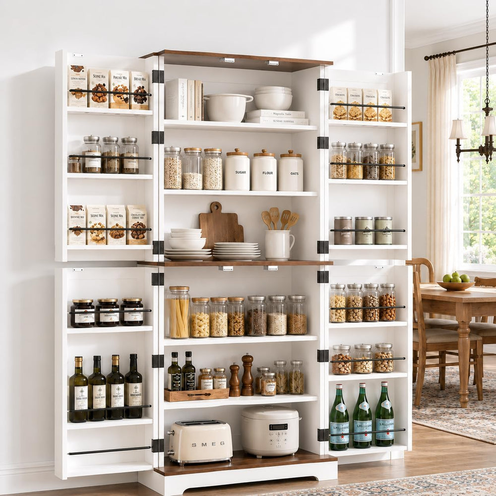 CypherX 75” Farmhouse Storage Cabinet, Large Kitchen Pantry Storage Cabinet w...