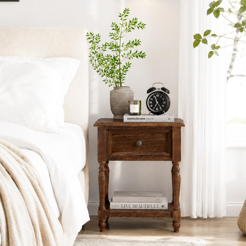 YUNMUARY-Solid Wood Nightstand,Entryway Table with Storage,Side Tables with D...