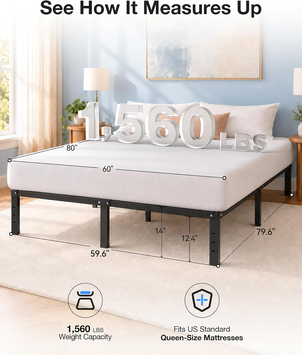 14 In Queen Bed Frame, Metal Platform Bed 15-Minute Solo Setup