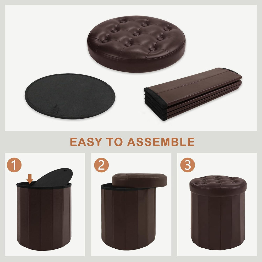 CAROLMADE Round Storage Ottoman, PU Leather Vanity Stool
