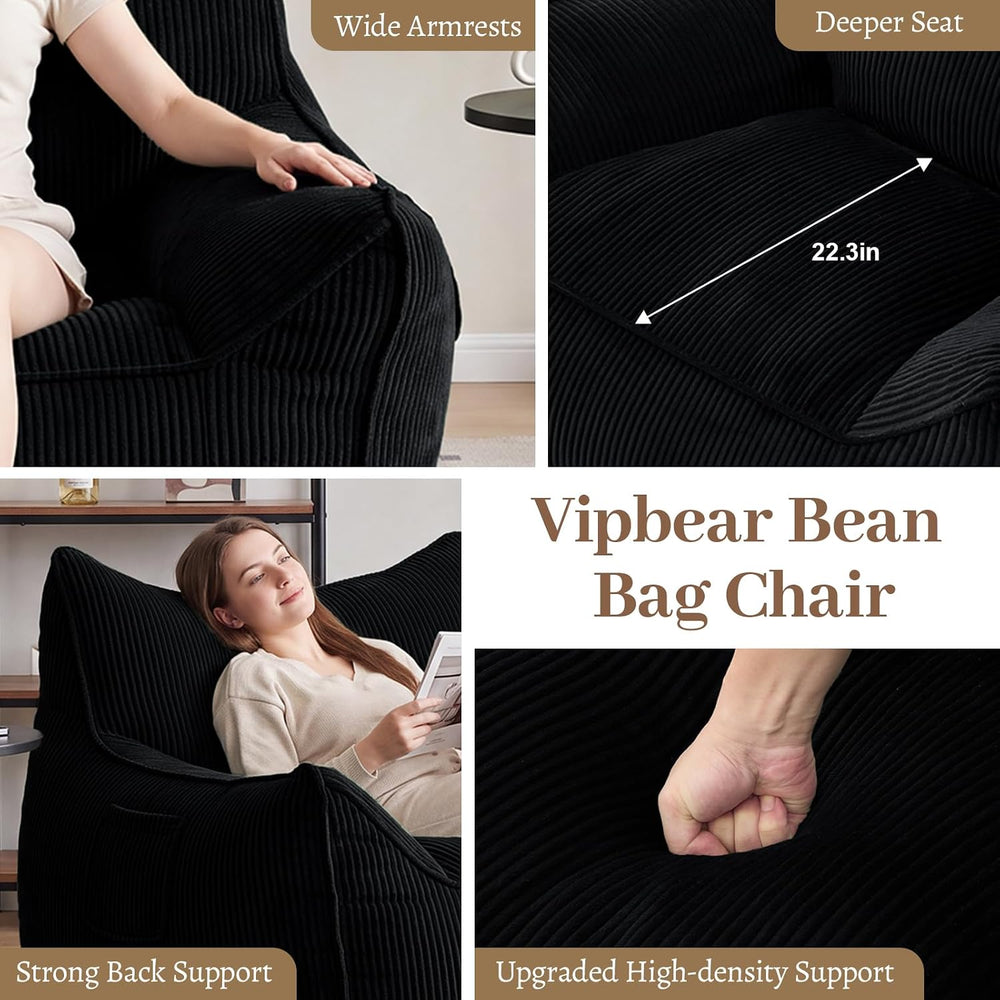 Vipbear Bean Bag Chair for Adults, Chair with Memory Foam | 35.5" Cordur...