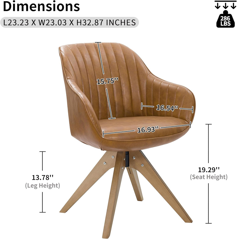 Art Leon Dining Chair - Mid Century Modern Swivel Dining Room Chair, Faux Lea...