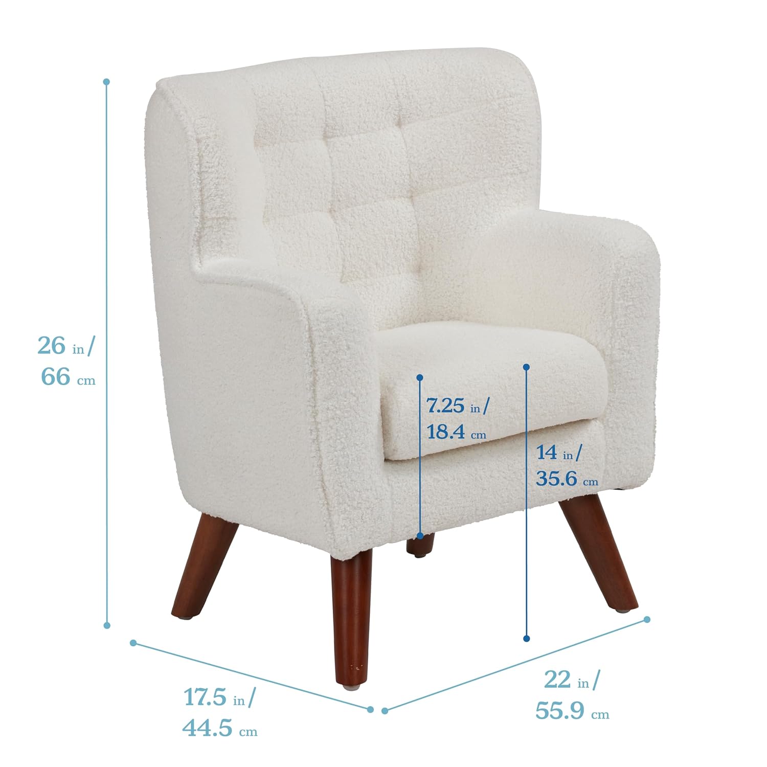 ECR4Kids Mila Sherpa Toddler Arm Chair with Removable Wooden Legs, Kids Furniture, White | Durable wood frame & high-density foam, 1-5 years, 60 lb capacity, soft sherpa fabric, gently curved back, adjustable glides