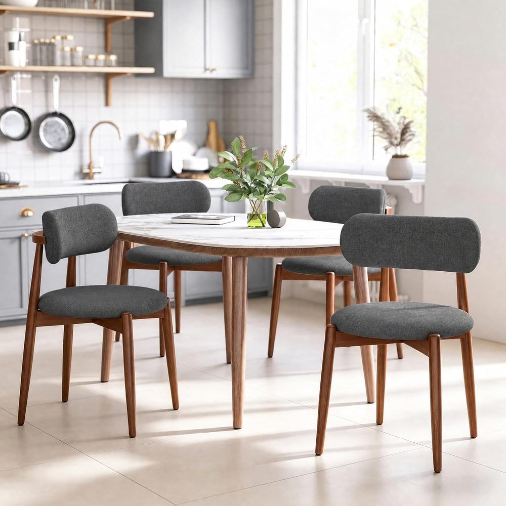 Wooden Dining Chairs Set of 4, Mid Century Modern Upholstered Kitchen Chairs ...