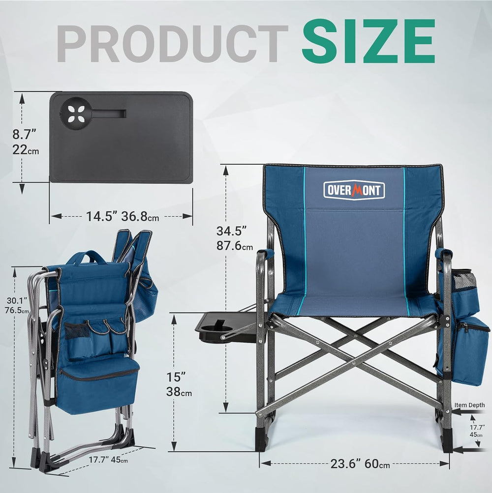 Overmont Folding Camping Chair with Side Table, Cooler Bag, 400 lb Capacity |...