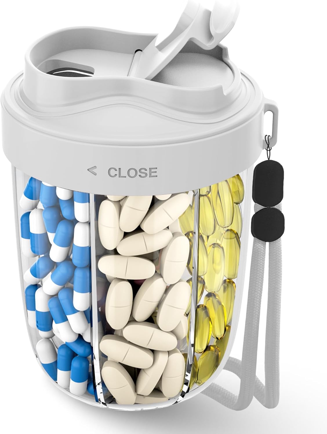Large Pill Organizer,Supplement Organizer for 7 Different Vitamins,Pill Dispenser with Anti-Mixing Design,Easy to Retrieve Meds,Includes 20 Pcs Labels,Travel Pill Organizer(Gray)