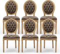 PU Leather Upholstered Dining Chairs Set of 6 French Country Round Back Kitchen Side Chairs with Nailhead Trim and Wood Legs for Dining Room, Kitchen, Restaurant(Brown)