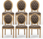 PU Leather Upholstered Dining Chairs Set of 6 French Country Round Back Kitchen Side Chairs with Nailhead Trim and Wood Legs for Dining Room, Kitchen, Restaurant(Brown)