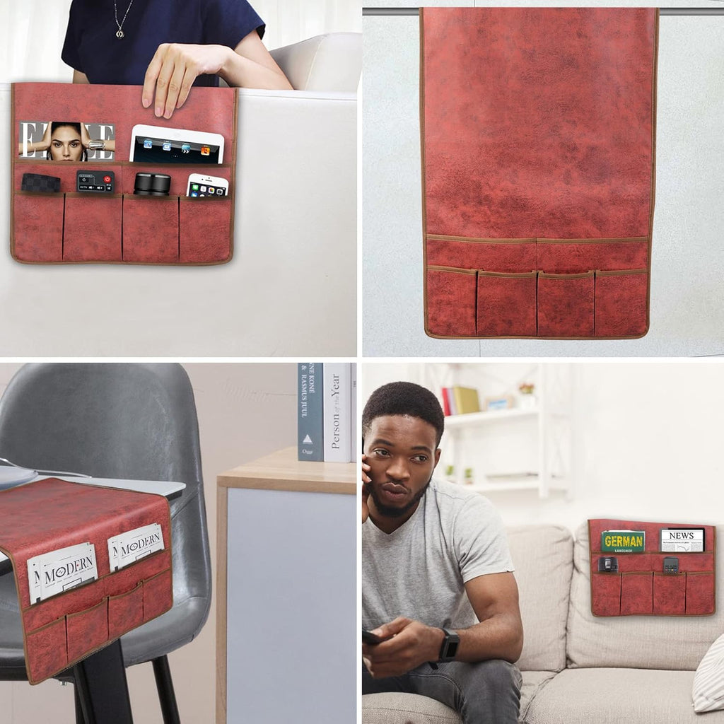 HAOMAIJIA Anti Slip Sofa Armrest Organizer Arm Chair Bedside Caddy Storage Organizer For Recliner Couch With 6 Pockets For Cell Phone Tv Remote Control Magazines (red)
