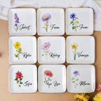 Custom Gifts For Mom - Personalized Birth Flower Trinket Dish,Custom Jewelry Ring Dish,Mom Birthday Gifts,Wedding Bridesmaid Gift