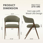 COLAMY Dining Chairs Set of 2, Modern Fabric Upholstered Dining Room Kitchen Side Chairs with Iron Legs, Open Back and Padded Seat, for Living Room/Restaurant/Cafe, Green