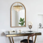 Gold Arched Mirror, 24"x36" Arch Vanity Mirrors for Bathroom, Metal Beaded Frame Decorative Accent Mirror, Ornate Vintage Mirrors for Fireplace Bedroom Living Room Hallway Entryway