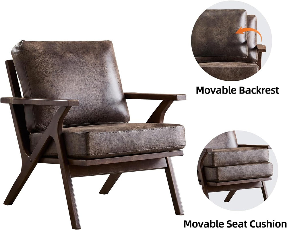 INZOY Mid-Century Modern Accent Chair with Wood Frame, PU Leather Living Room...