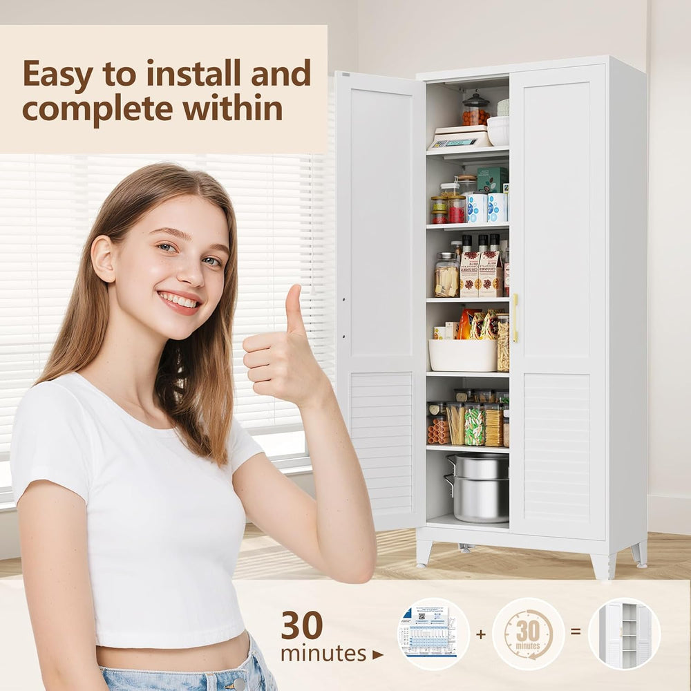 Kitchen Pantry Cabinet, 47.2" H Tall Storage Cabinet with Doors, White F...