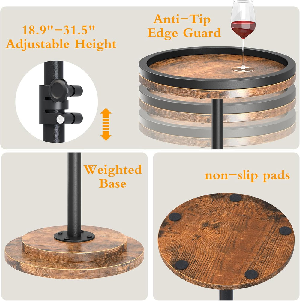 Small Side Table, Drink Table, Height Adjustable Round End Table, Pedestal Si...