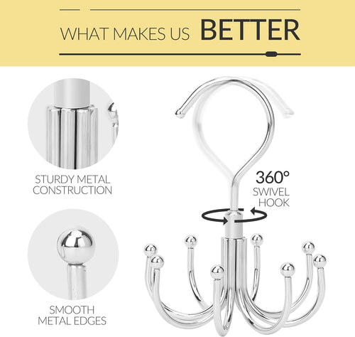 2 Pack Belt Hanger, Space Saving Belt Organizer for Closet, Max 48 Storage Capacity, Rotating Belt Rack Closet Organizers and Storage for Hanging Belt, Ties, Silver