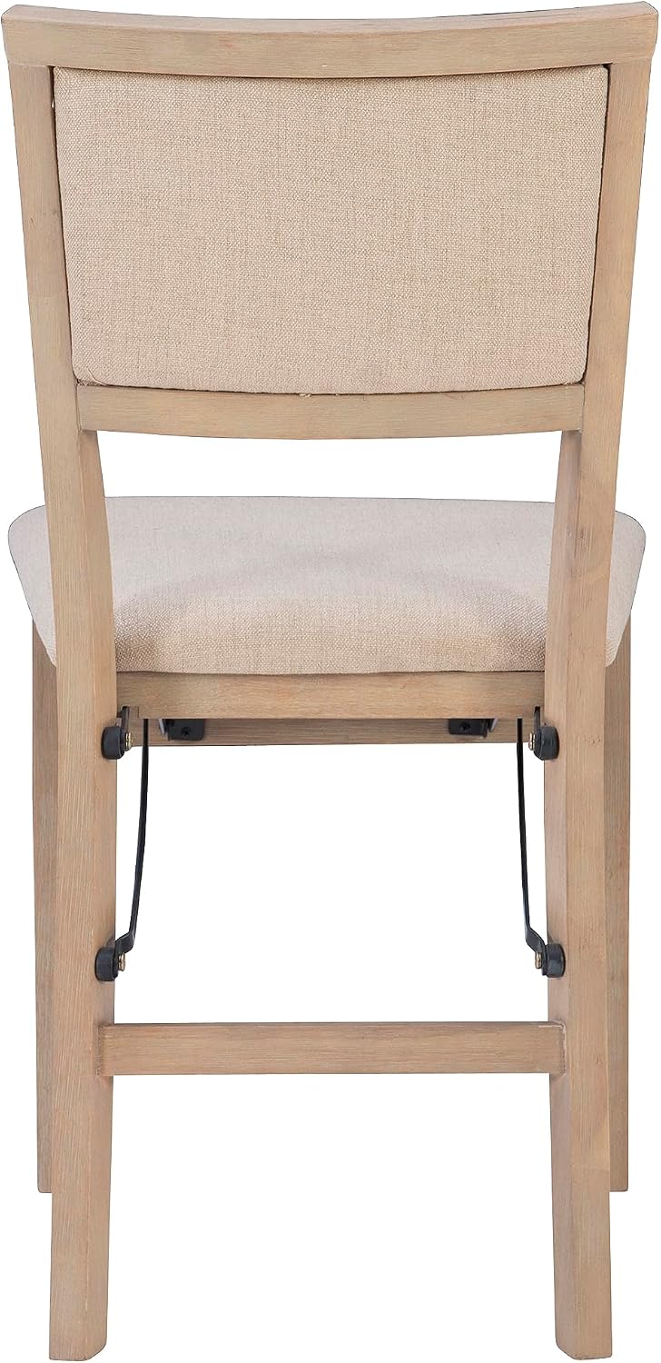 Linon Keira Natural Rustic Wooden Folding Chair with Beige Upholstered Seat a...