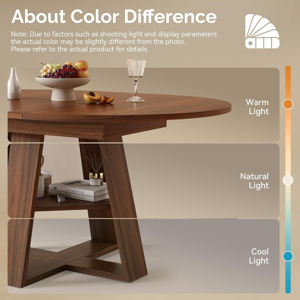 Miereirl 43.3‑59 in Round Extendable Dining Table for 4-6, Modern Oval Dining...
