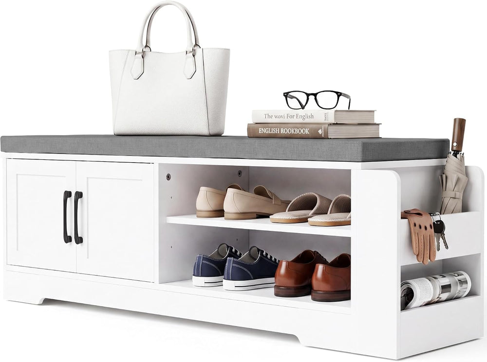 Farmhouse Shoe Storage Bench with 3-in-1 Entryway Storage & Padded Seat |...