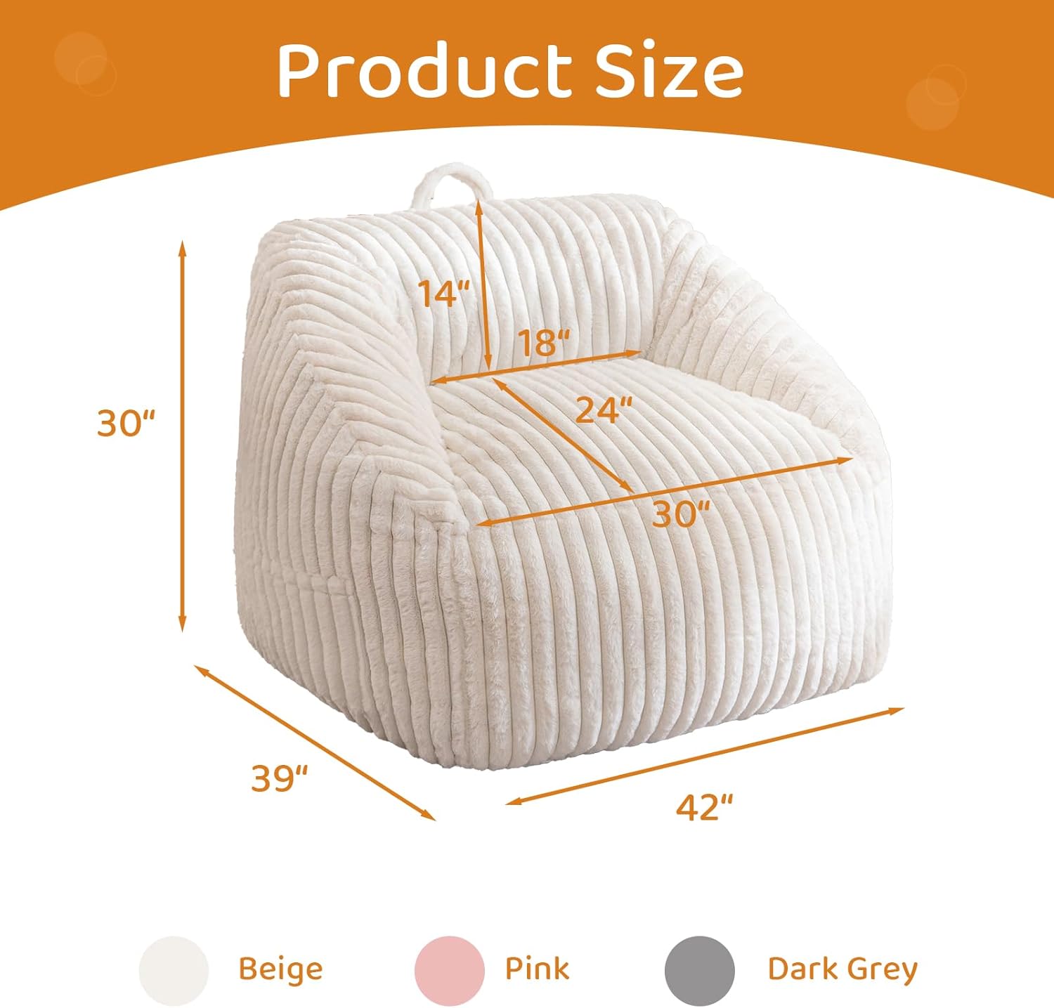 BYBYME Giant Bean Bag Chair for Adults and Kids, Large Comfy Cozy Beanbag, Floor Sofa for Teens, Living Room, Gaming, Reading, Beige