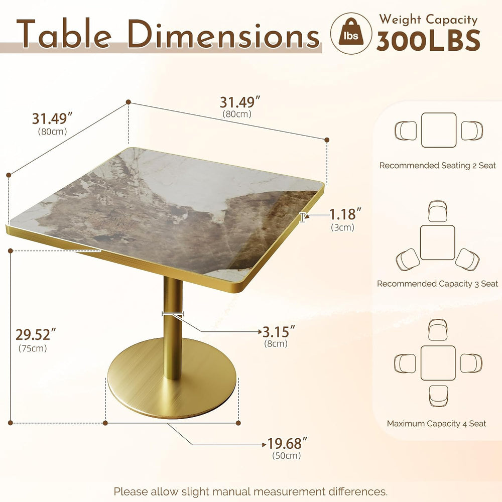 31.5 Inch Square Tulip Table with Thickened Sintered Stone Tabletop & Gol...