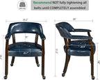 LEEMTORIG Large Dining Chairs with Casters and Arms, Rolling Dining Chairs with Wheels, Solid Wood Boss Caption's Chairs Office Desk Chairs, 26" D x 25.2" W, Espresso Legs & Dark Blue PU SY-318-LB