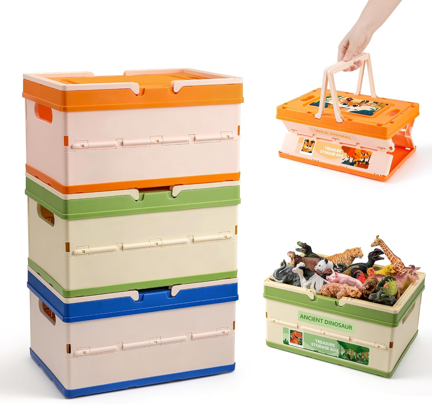 FRUSE 3 Pack Toy Storage Box,Toy Organizers and Storage with Lid, Kids Toy Box with Handle,Stackable Storage Bins for Kids, Boys, Girls, Nursery,Playroom,Bedrooms,Living Rooms, 11.8"x8.3"x18.9"