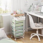APEXCHASER Rolling Craft Storage Cart with 6 Drawers, Art Cart,Green | Utility Cart with Wooden Top, for Craft Room, Kids Art Station, Sewing Storage, Space-Saving for Home Office & Bedroom