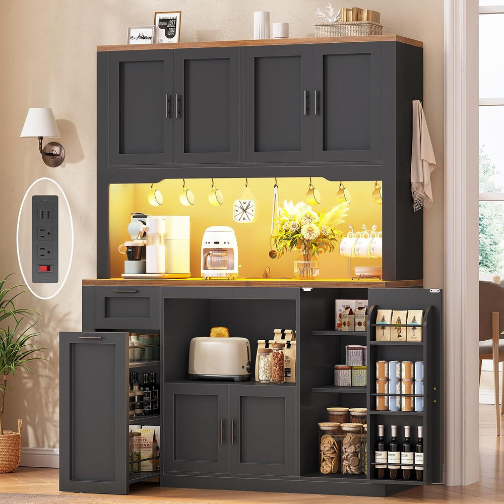Itaar 71" Pantry Cabinet with Charging Station and LED Light, Kitchen Pa...