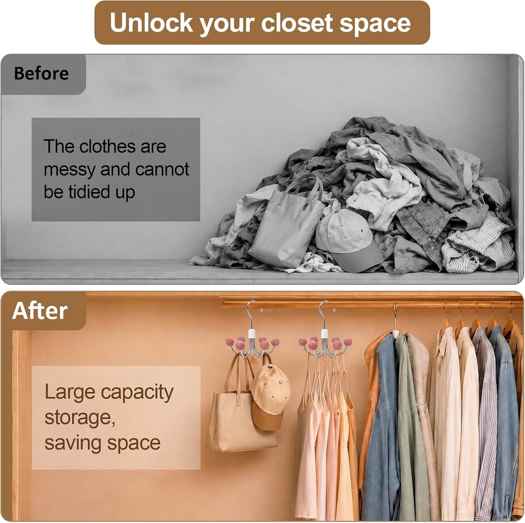 6-Pack 360° Swivel Hoodie & Purse Organizer with Cedar Balls, Multi-Purpose Closet Storage Hanger for Hoodies, Bags, Scarves, Hats, Space Saving, Anti-Slip, Ideal for Dorm, Apartment & Travel