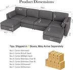 Faux Leather Modular Sectional Sofa Wide U Shaped Couches Grey | Oversized Couches for Living Room, Extra Large 6 Seater Comfy Luxury Deep Seat Couch