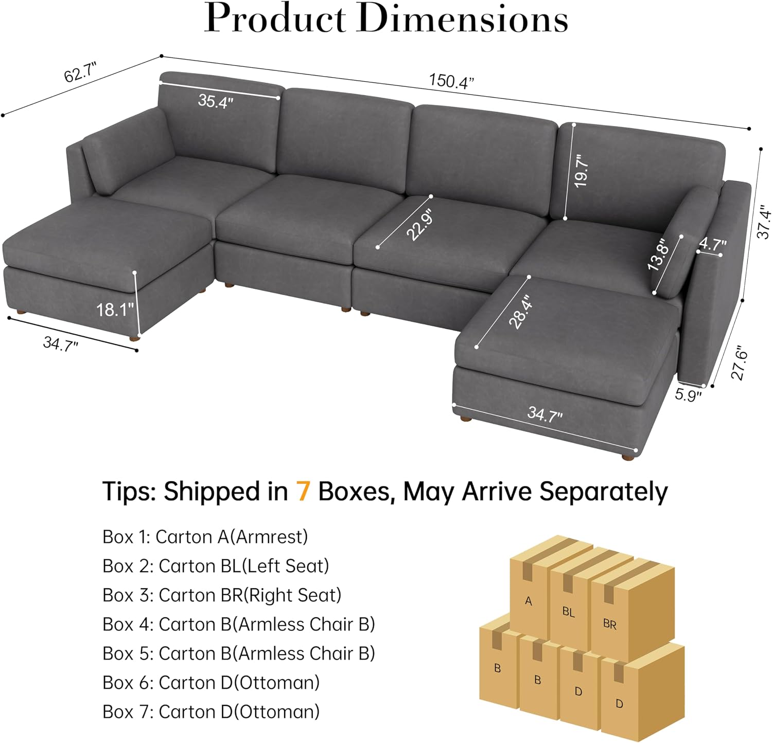 Faux Leather Modular Sectional Sofa Wide U Shaped Couches Grey | Oversized Couches for Living Room, Extra Large 6 Seater Comfy Luxury Deep Seat Couch