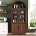 FiveWillowise Kitchen Pantry Cabinet with Glass Doors - Arched Design, Solid Wood Legs, Artistic Fluted Door, Adjustable Shelves, 70.8" Curved Storage Cabinet for Kitchen, Dining Room