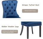 KCC Velvet Dining Chairs Set of 6, Upholstered High-end Tufted Dining Room Chair with Nailhead Back Ring Pull Trim Solid Wood Legs, Nikki Collection Modern Style for Kitchen, Blue