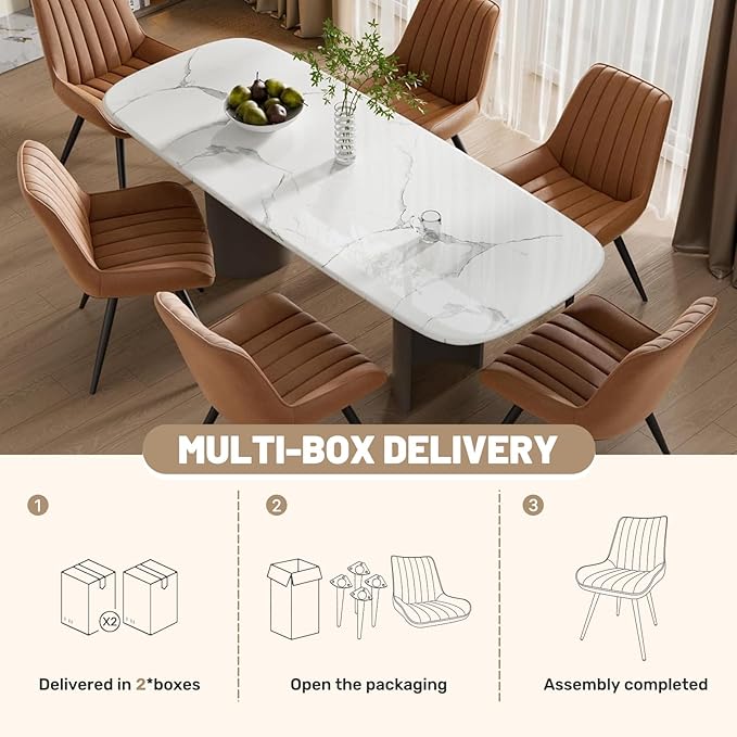 Mid Century Modern Dining Chairs Set of 6, Soft Cushion Upholstered Fabric Kitchen Chairs, Brown