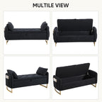 48" End of Bed Bench, Modern Storage Benches with Button-Tufted, Chenille Upholstered Storage Ottoman Bench for Foot of Bed with Arms, Gold Legs Window and Entryway, Black
