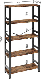 IRONCK Bookshelves and Bookcases, 31.5in Wide Shelf 5-Tier Ladder Shelf 110lbs/shelf Vintage Industrial Style Bookcase for Bedroom Living Room Home, Vintage Brown