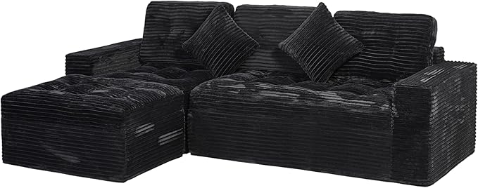 Eafurn 105" L-Shaped Boneless Modular Sectional Sofa with Movable Ottoman, Comfy Corduroy Floor Couch with Deep Seat and Tufted Seat, Flexible Module Combination for Living Room, No Assembly | Deep Seat, Wider Armrest, Free Combination, Tufted