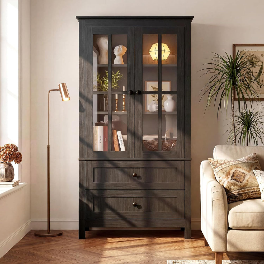 63" Kitchen Pantry Cabinet, Modern Farmhouse Storage Cabinet with Temper...