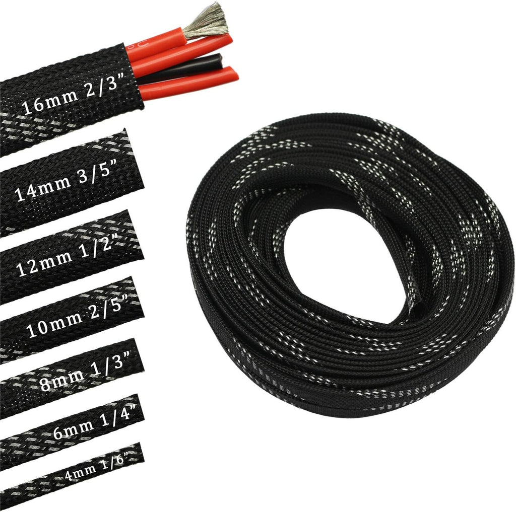 30ft PET Expandable Sleeving Wire Cable Sleeve (1/2", Silver&Black)