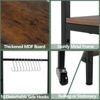 Bakers Rack with Power Outlet Kitchen Microwave Stand Cart 3 Tier Coffee Bar Table Kitchen Storage Shelf Rack with 10 S-Shaped Hooks for Living Room Dining Room Office Brown