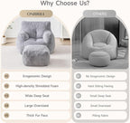 Giant Bean Bag Chairs for Adults with Ottoman, Faux Fur Boneless Chaise Couch Filler with Memory Foam,Large BeanBag Lounge Lazy Floor Sofa Accent Chair for Living Room,Bedroom & Game Rooms