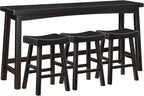 Lexicon Bar Table Set for 3, Small Kitchen Table Set Kitchen Island Table with 3 Saddle Bar Stools, 4 Piece Dining Table Set for Breakfast Nook, Living Room, Apartment, Counter Height, Black