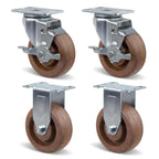 4" Hi-Temp Glass FiIled Nylon Casters, Heavy Duty Casters Set of 4, Industrial Caster Wheels for Commercial Kitchen, Bakery - 2400 lbs Capacity(2 Brake & 2 Rigid)