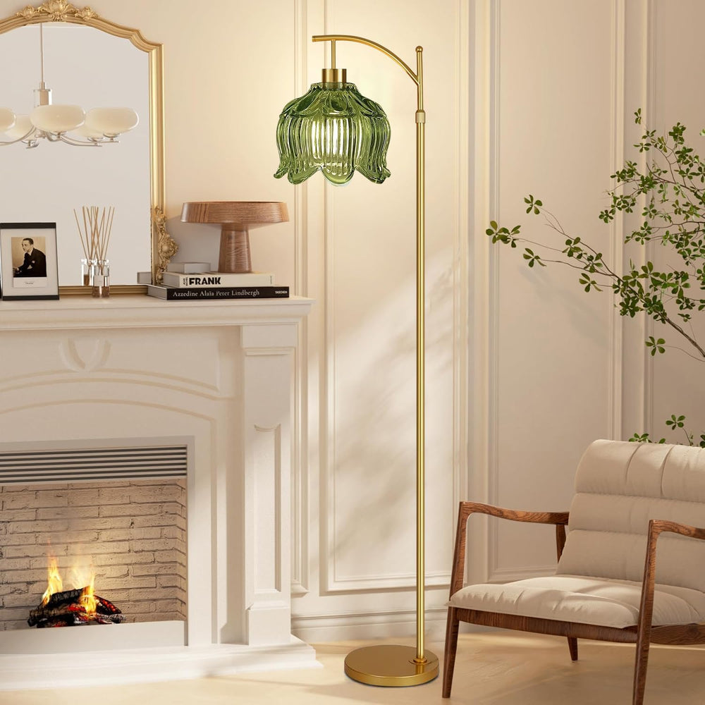 ILLMTW Glass Floor Lamp for Living Room,Bedroom,Gold Mid Century Modern Stand...