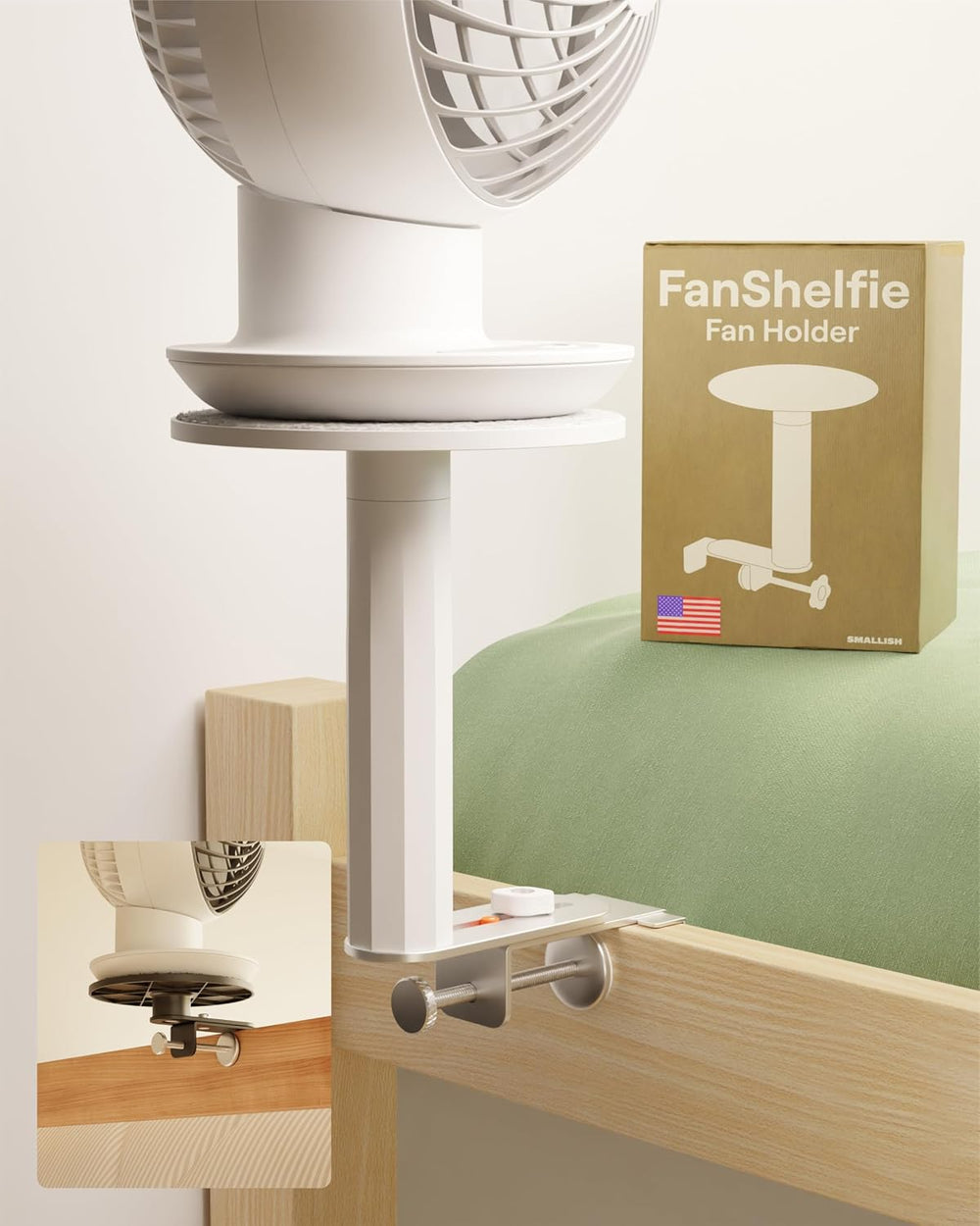 Smallish FanShelfie Adjustable Fan Holder for Dorm Room - White | Bunk & ...