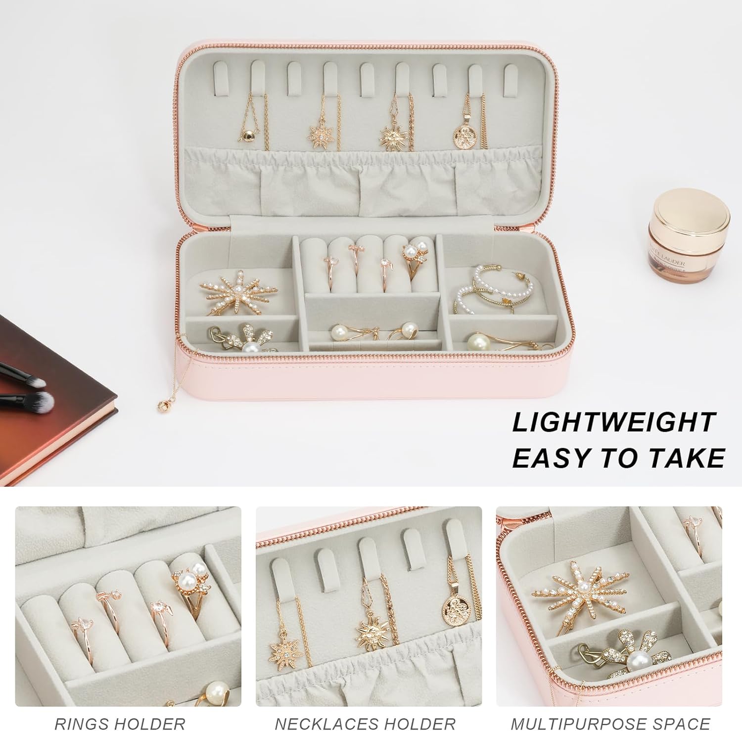 Travel Jewelry Case Small Jewelry Organizer, Portable Jewelry Case Small Travel Jewelry Box for Women, Christmas Gift for Women Girls, Pink C